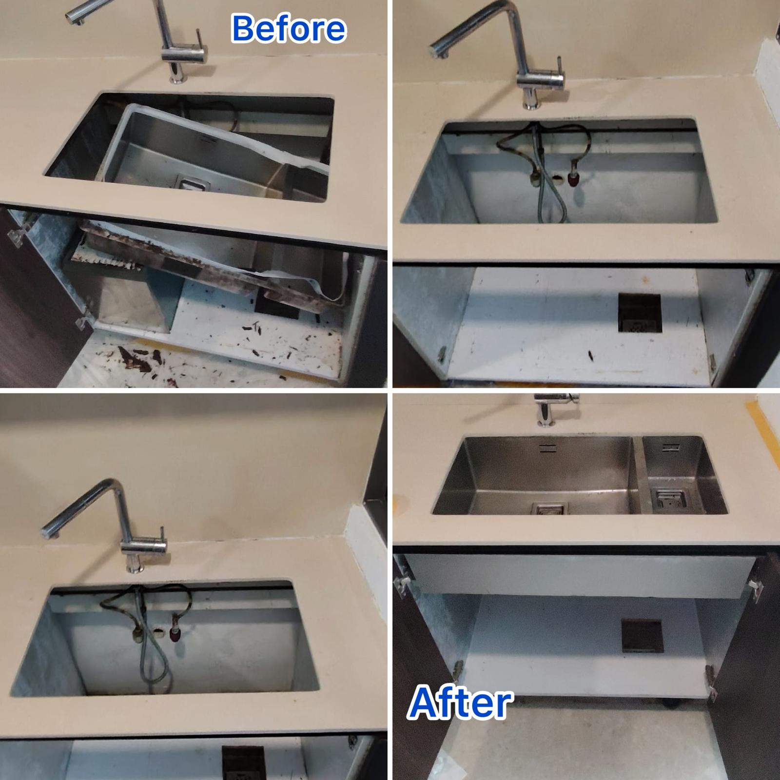 Kitchen Sink Replacement and Cabinet Cleanup/Repair Service in Singapore